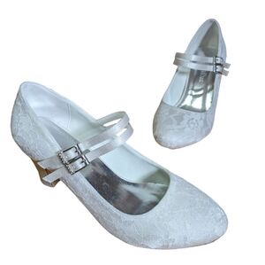 ElegantPark| Wedding Bride Lace Shoes Block Heels Closed Toes Pumps |Size: 8